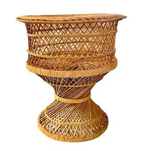 Vintage Boho Wicker Plant Stand Rattan MCM Woven Large Indoor Planter Decor Rare